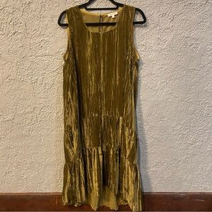 MY STREET | yellow pleated tank velvet high low midi dress